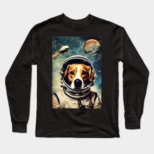 Astronaut Dog in Space Vintage Surreal Collage Art Long Sleeve T-Shirt